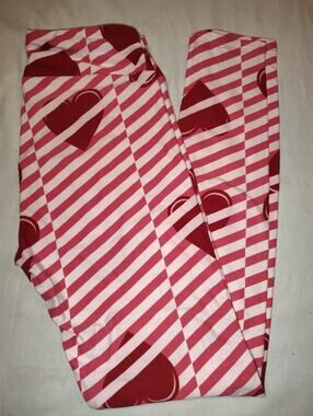 LuLaRoe Leggings One Size NWOT Red White Stripe Hearts Valentine NEW OS